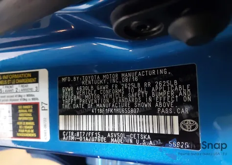 2017 Toyota Camry Se from USA, damaged, VIN 4T1BF1FK1HU655807